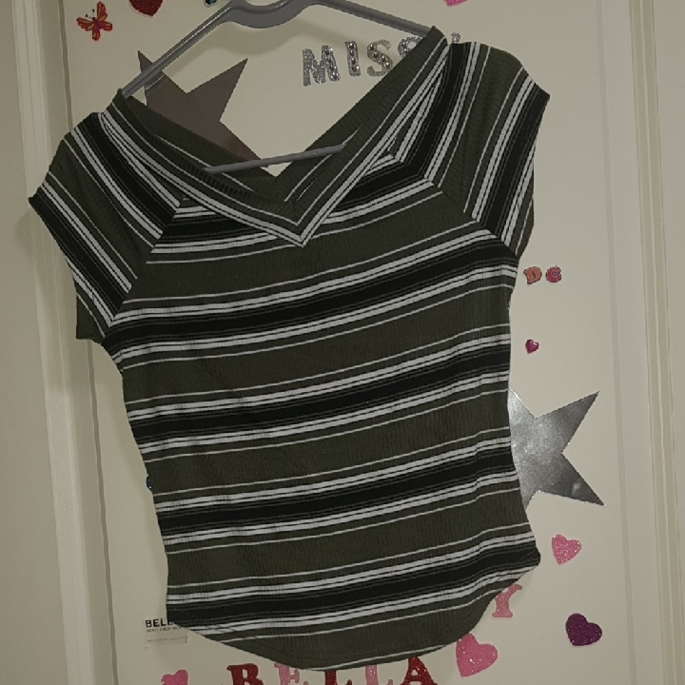 Striped Olive Green Women's Top